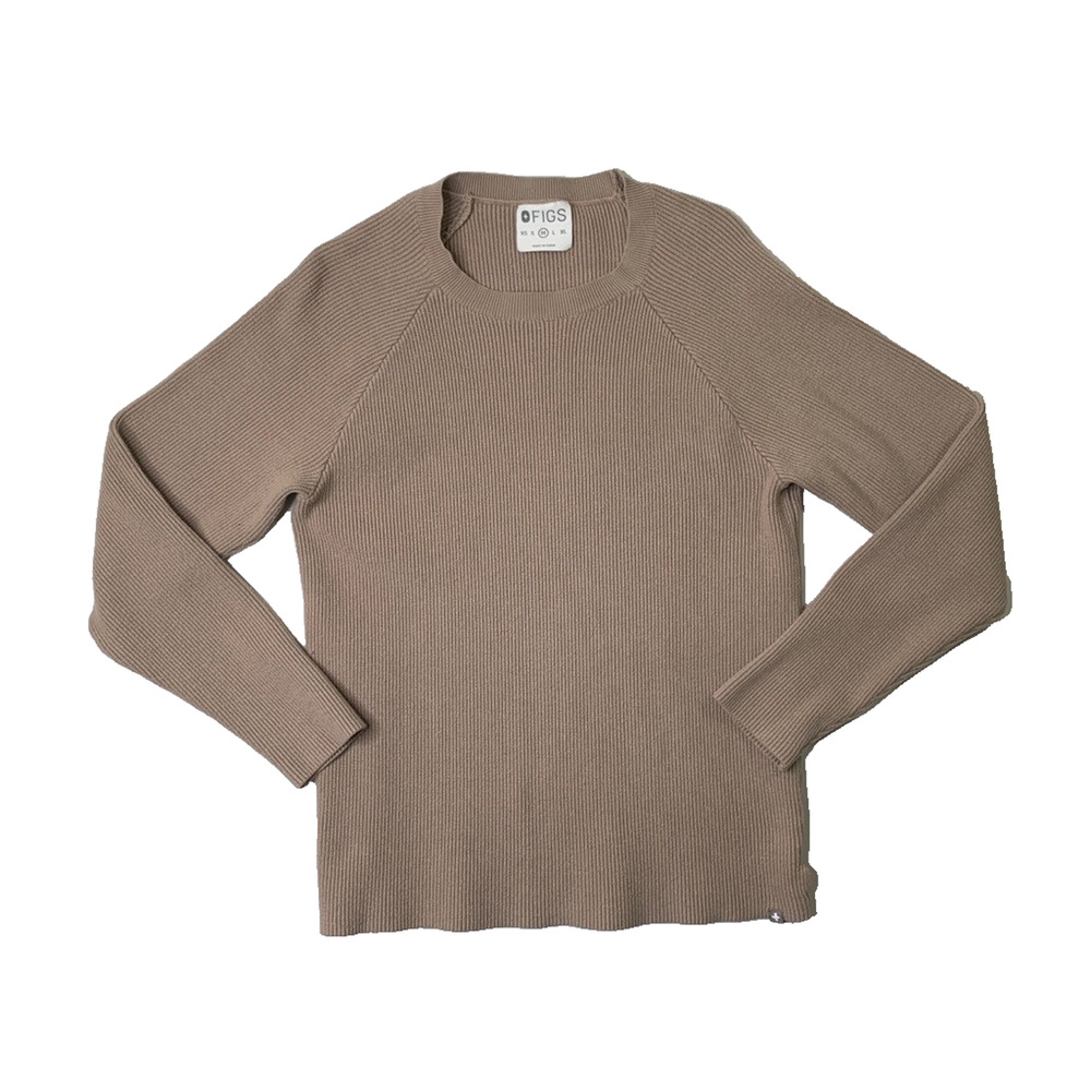 Figs Sweater Mens M Medium Fitted Beige Ribbed Knit Raglan Long Sleeve Crew Neck